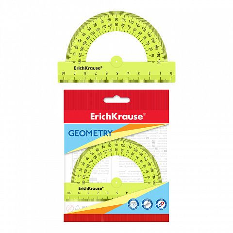 Транспортир пластиковый ErichKrause Neon Solid, 180/10см, желтый (1шт.)  #1