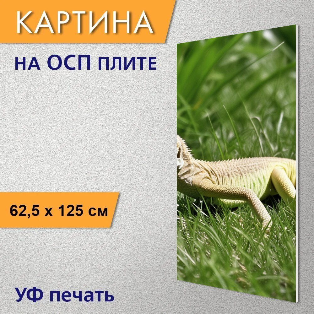 Картина природы любителям природы "Животные, ящерица, в траве" на ОСП 62х125 см. для интерьера  #1