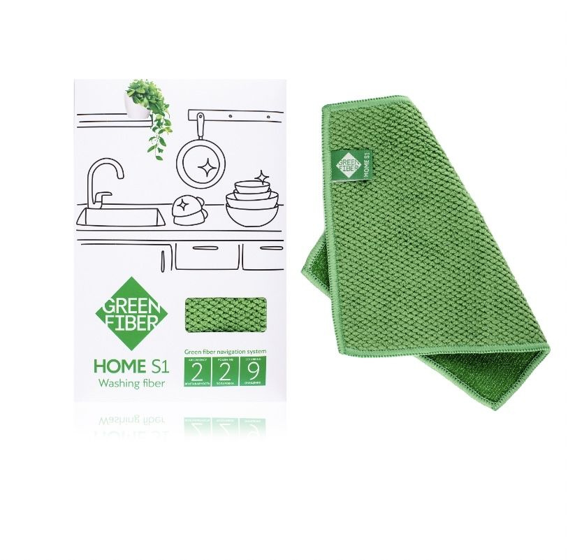 Файбер для мытья посуды Green Fiber HOME S1, зеленый 2 штуки #1