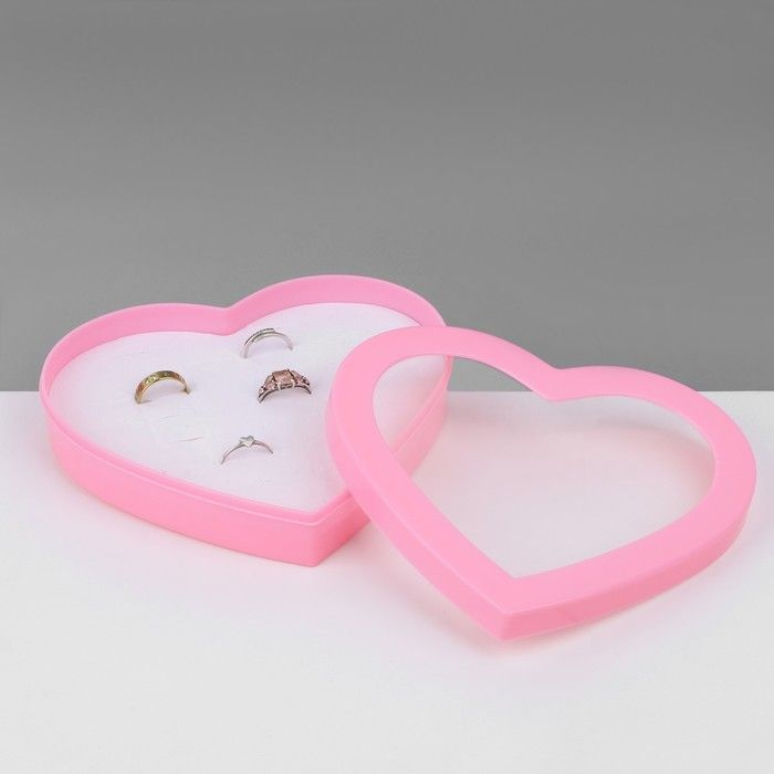 Органайзер для украшений "Шкатулка сердце" 36 мест, пластик, 14*15,5*2 см, цвет розовый  #1