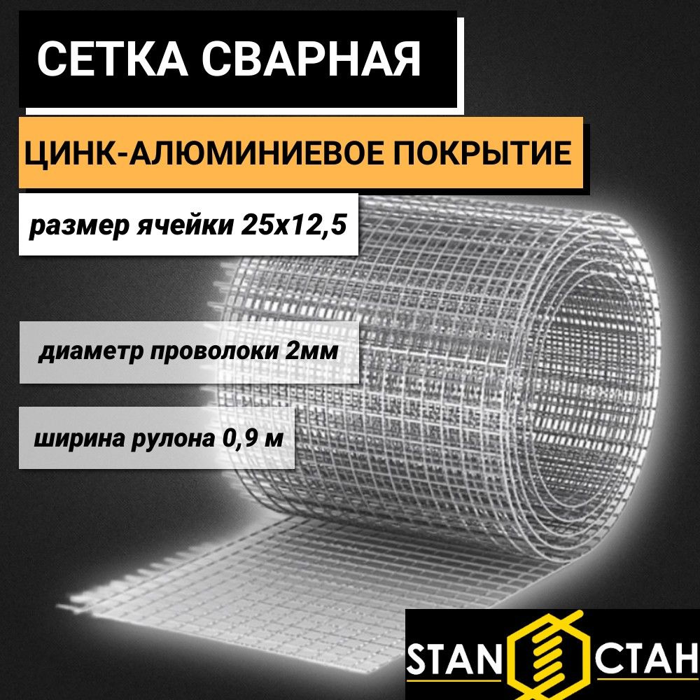 Сетка сварная цинк-алюминиевое покрытие ячейка 25х12,5 мм, d-2, высота 900 мм, длина 1м. для птицеводства #1