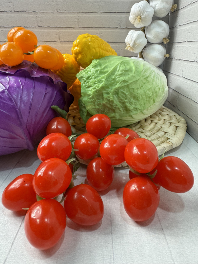 SunGrass / Овощи искусственные для декора - помидоры черри красные, 16 шт 4 шт на ветке  #1