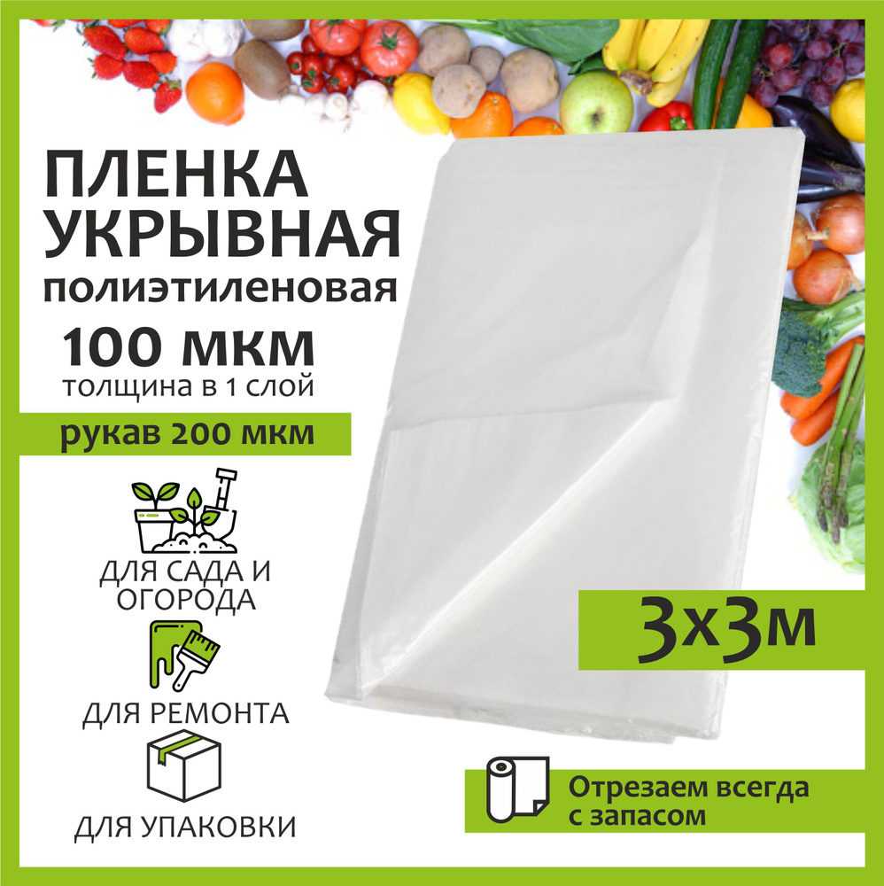 Русмаркет Укрывной материал Полиэтилен, 3x3 м, 100 г-кв.м, 100 мкм, 1 шт  #1