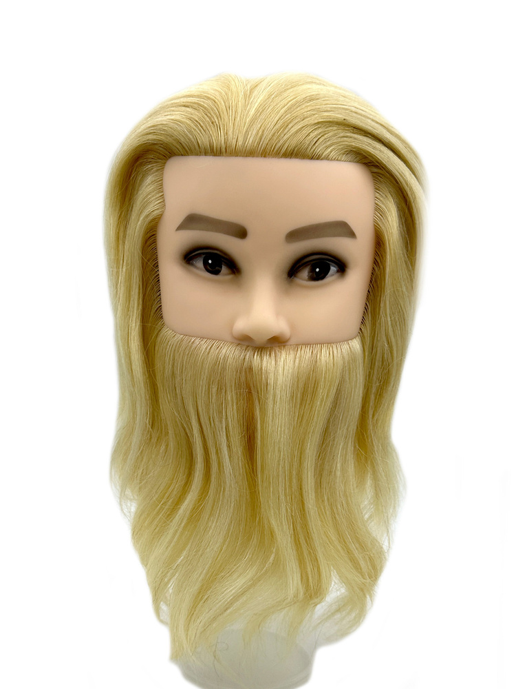 Голова манекен учебный парикмахерский Блондин с бородой 100% натуральные волосы 25 см FantomHeads  #1