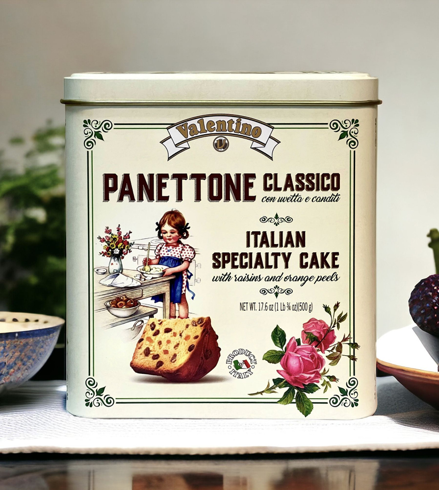 Кекс VALENTINO Panettone с изюмом и цукатами жесть, 500г, Италия #1