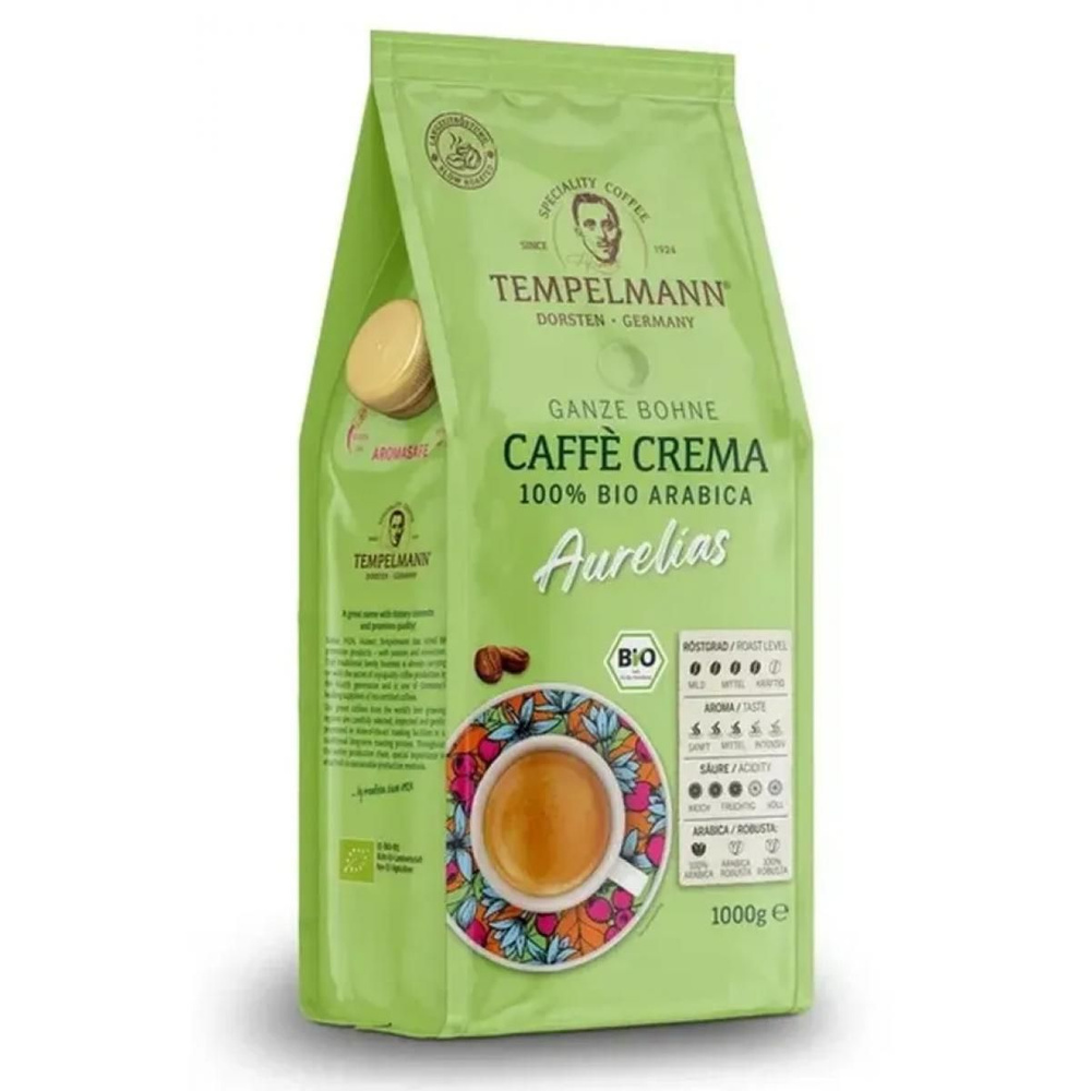 Кофе в зернах TEMPELMANN AURELIAS CAFFE CREMA 100% BIO arabica, 1000 г , Германия  #1
