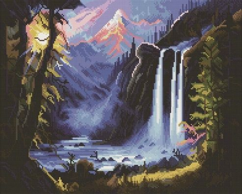 Алмазная мозаика Paintboy на подрамнике размер 40х50 круглые камешки Волшебный водопад  #1
