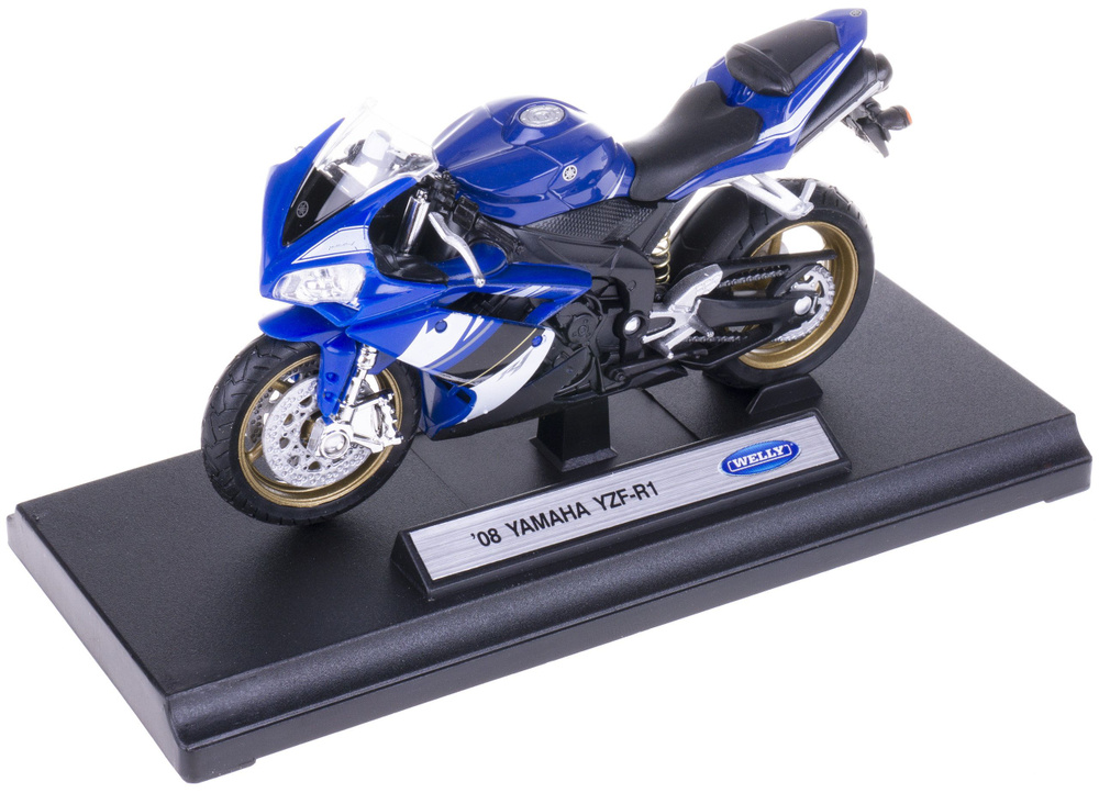 Мотоцикл металлический Yamaha YZF-R1, масштабная коллекционная модель Welly 1:18 синий, Ямаха  #1