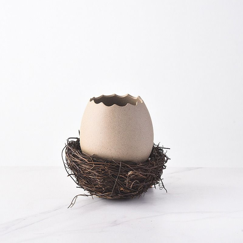 Пасхальный, весенний декор - керамическое яйцо в гнезде большое вертикальное  #1