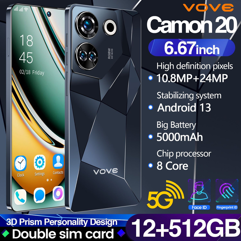 vove Смартфон Ультра тонкий новый Camon 20 Dual SIM Dual Standby Мобильный телефон Ультра низкая цена #1