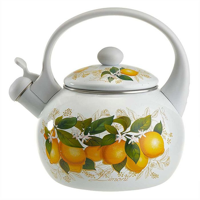 Чайник эмалированный со свистком 2,5 л, EM-1319 "Лимоны" #1