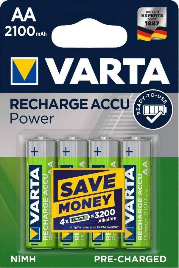 Аккумулятор Varta AA Recharge Accu Power 2100mAh Ready-to-Use BL4 , 4шт. #1