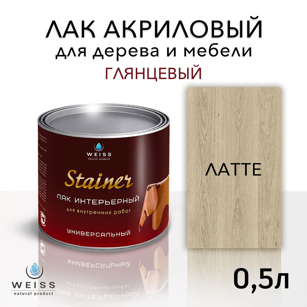 Лак интерьерный 5061 латте, глянцевый, для дерева и мебели, Weiss natural product, без запаха, самовыравнивающийся, #1