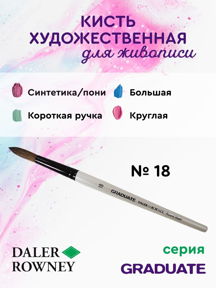 DALER ROWNEY GRADUATE кисть для рисования, синтетика/пони круглая, короткая ручка № 18  #1