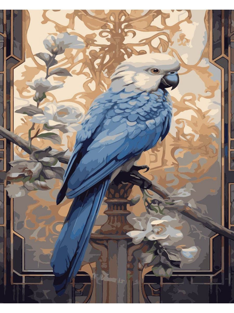 Картина по номерам Попугай на холсте с деревянным подрамником размер 40х50, акриловые краски, кисточки, #1