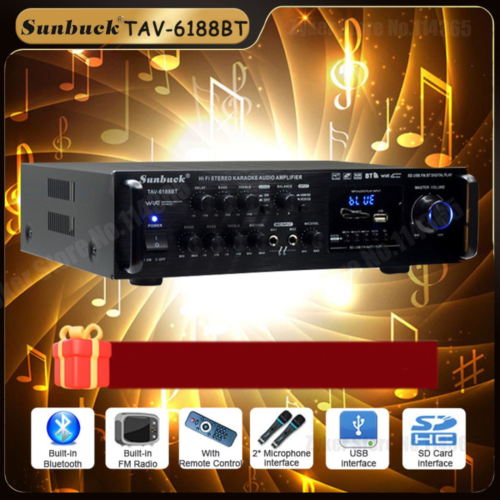 Sunbuck 12V 220V Стереоусилитель, поддержка микрофонного входа/Bluetooth/USB/SD/FM/AUX  #1