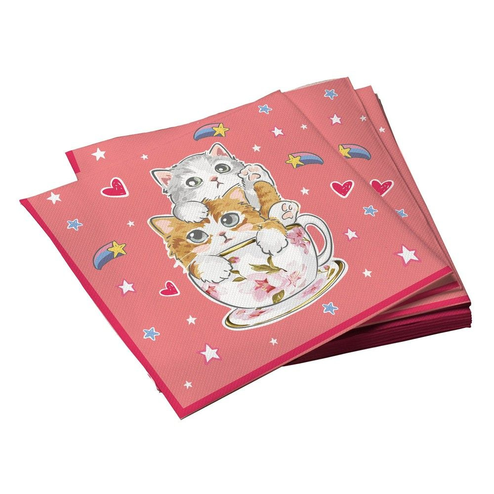 Бумажные салфетки для праздника и сервировки стола ND Play / Котики на розовом (33х33 см, 1 упаковка, #1