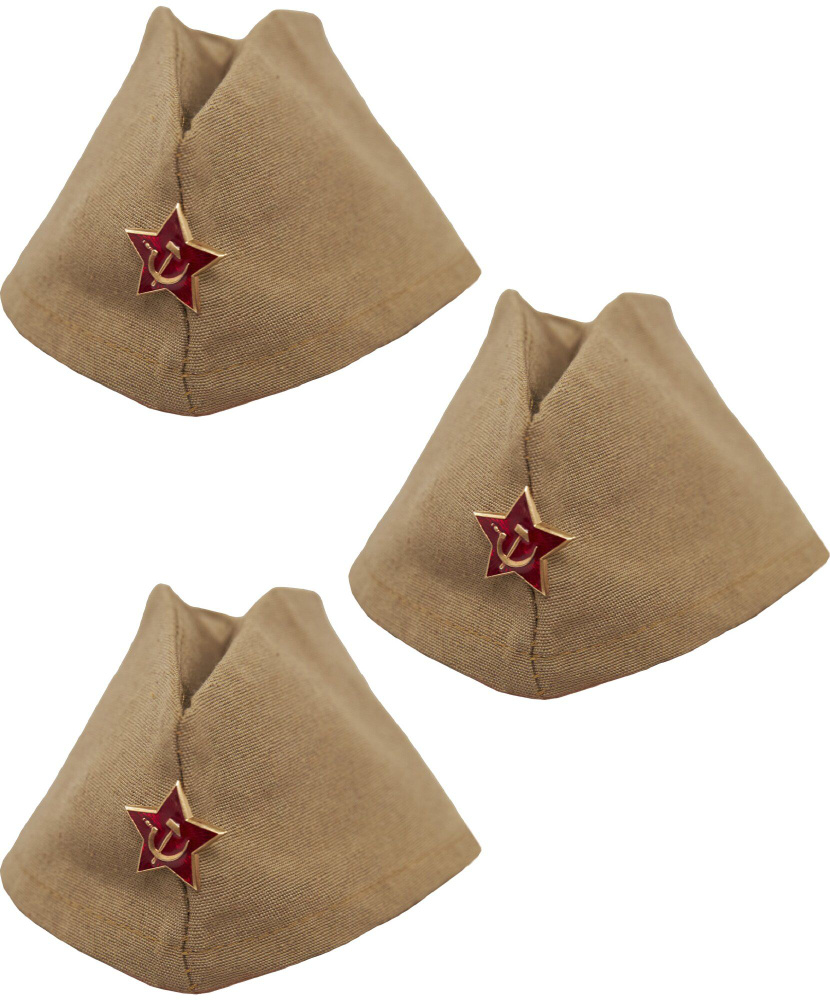 Набор пилоток советского солдата с металлической звездой на 23 февраля или 9 мая для взрослых, 3 шт (18621) #1
