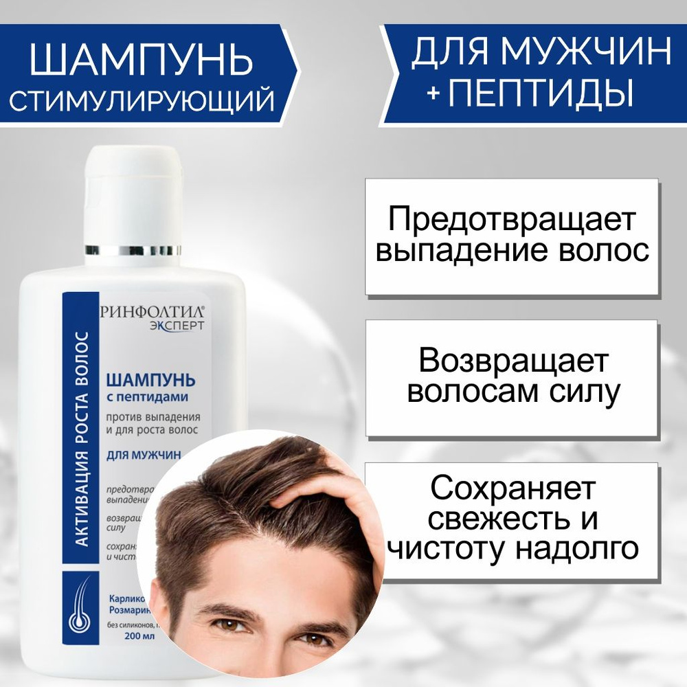 Шампунь для волос мужской с пептидами РИНФОЛТИЛ EXPERT против выпадения и для роста волос  #1