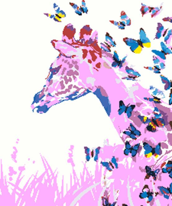 Картина по номерам на холсте с подрамником 40*50 "Жираф и бабочки" Саванна, Лето, Солнце  #1