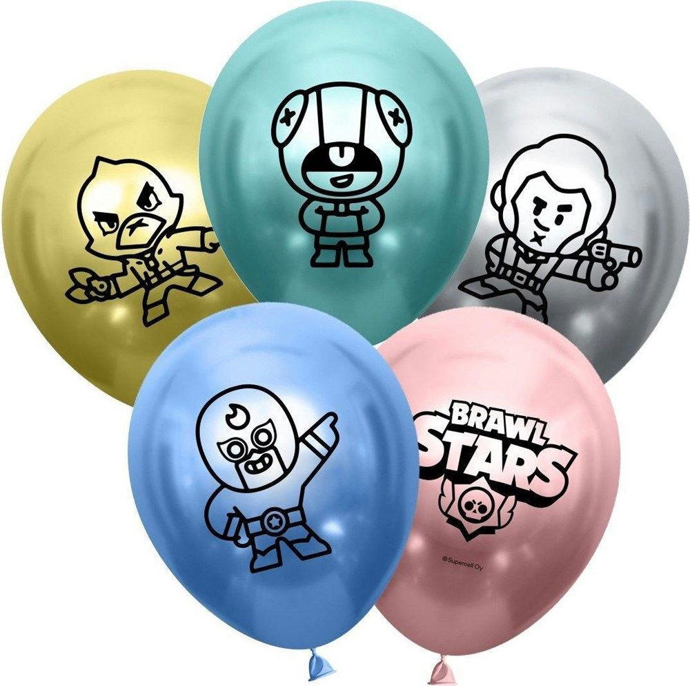 Воздушный шар, шарики (12''/30 см) Бравл Старс, Герои, дизайн №2, Ассорти, хром, 2 ст, 25 шт. набор шаров #1
