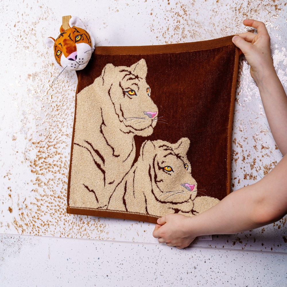 Утренняя заря Полотенце для лица, рук утренняя заря - полотенца для рук с тигром, Хлопок, 36x36 см, коричневый, #1