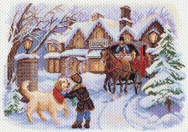 Канва с нанесенным рисунком Матренин Посад "Рождественские каникулы", для вышивания крестом, 28х41 см #1