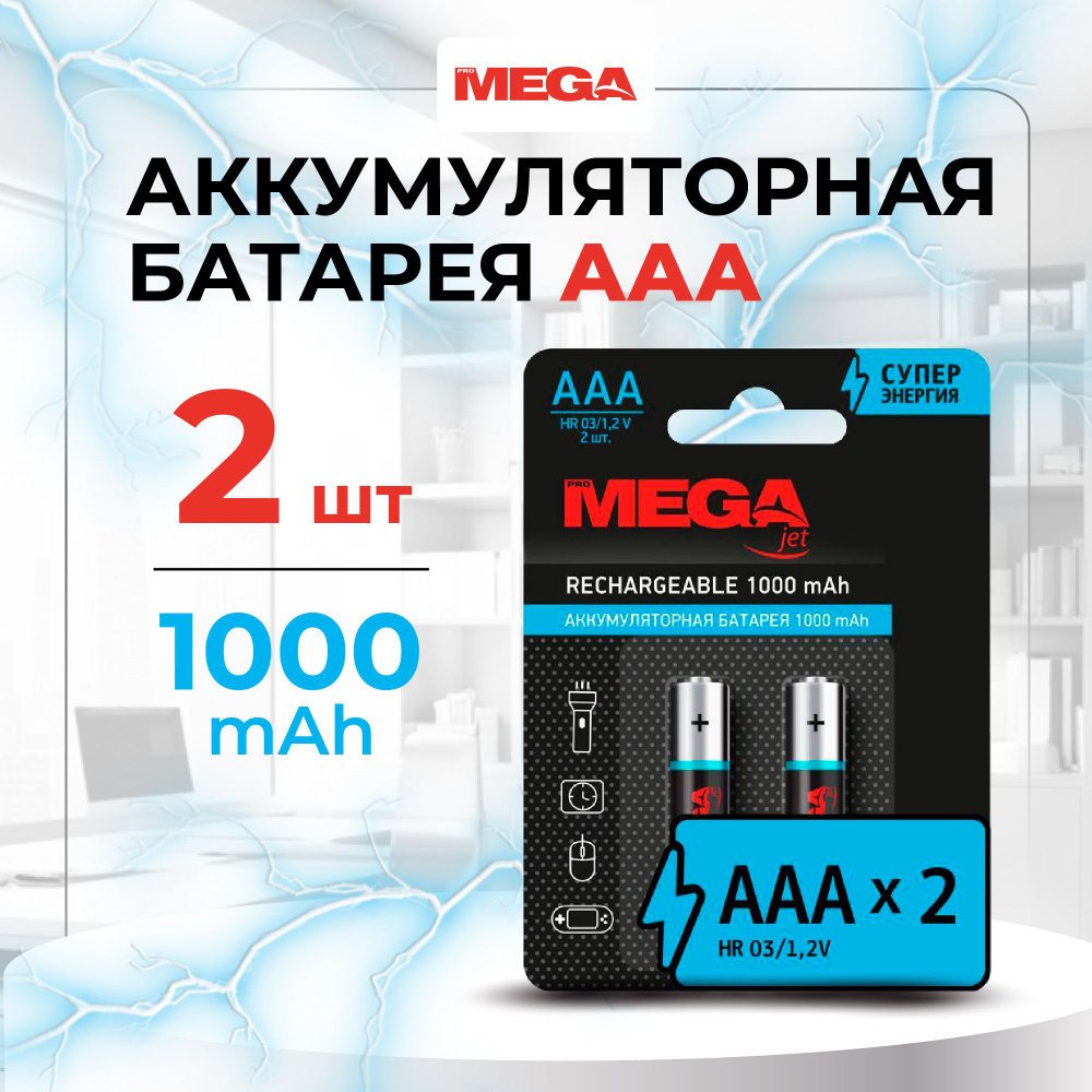 Аккумулятор ProMega Rechargeable NiMh, AAA, 1000 мАч, 2 штуки в упаковке #1