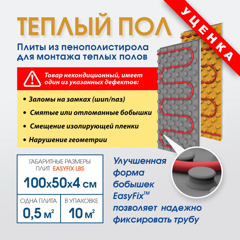 Уцененные плиты для водяного тёплого пола FORMAT EasyFix L с ламинацией, 10 кв.м, пенополистирол ( маты, #1