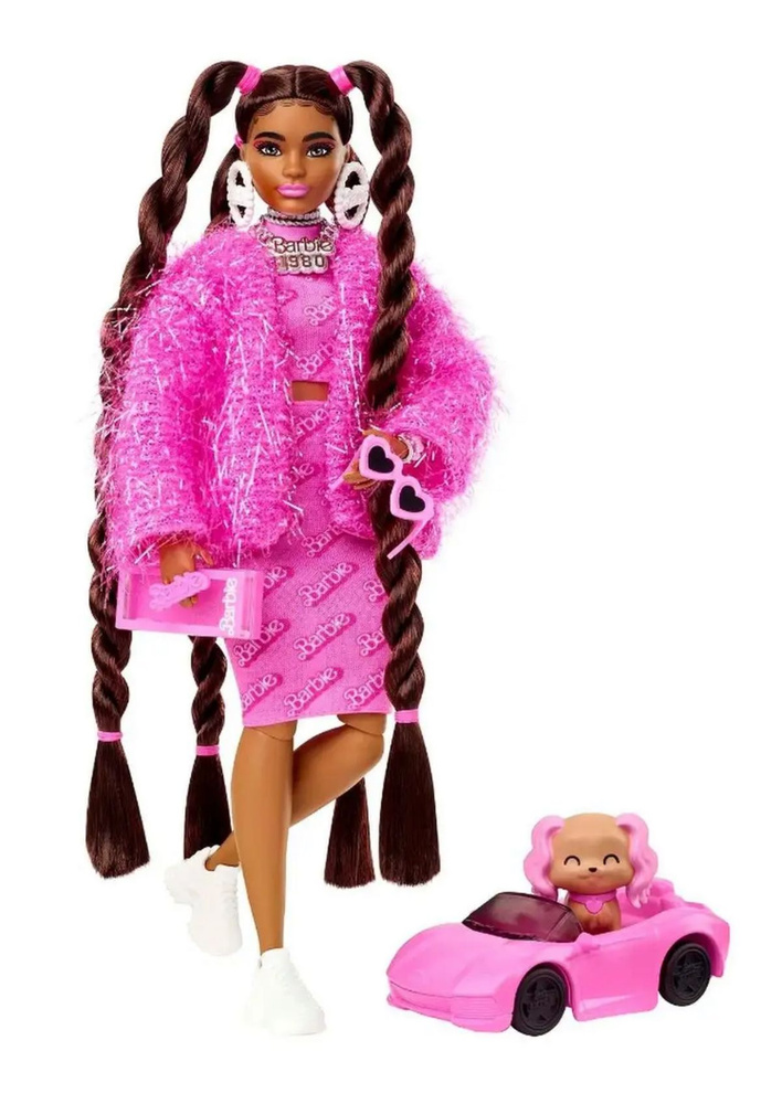 Кукла Mattel Barbie Extra - Экстра с длинными волосами, в розовом костюме-двойке и блестящей куртке с #1
