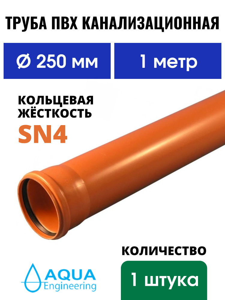 Труба ПВХ канализационная 250 мм, наружная, длина 1 метр, SN4  #1