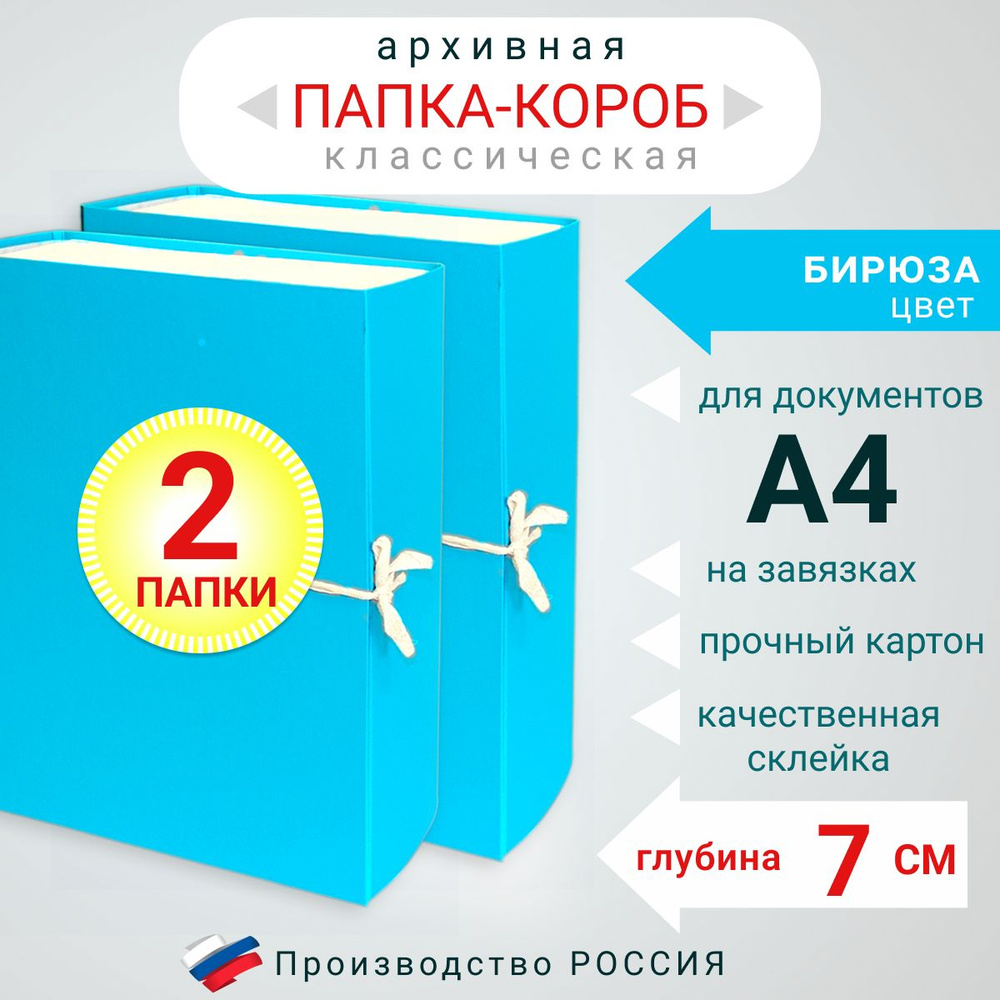 Набор из 2-х штук Папка архивная для бумаг А4 с завязками, Короб архивный для хранения документов, цвет #1