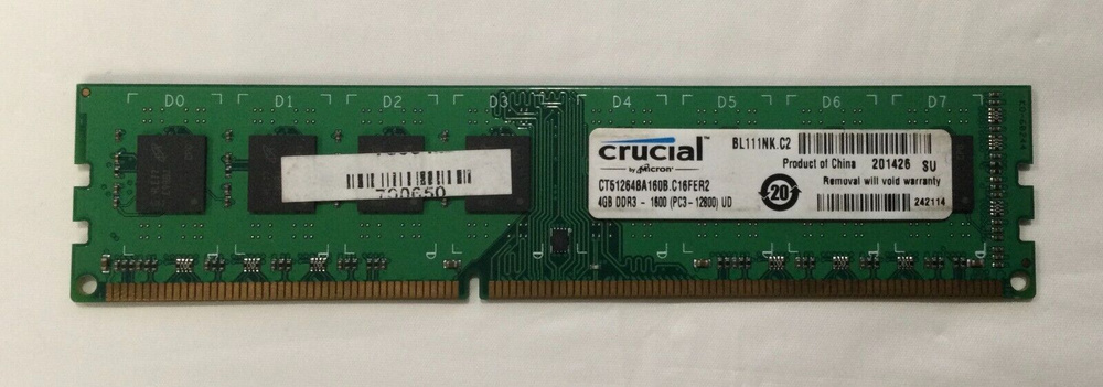 Оперативная память Оперативная память DDR3 CT51264BA160B 4Гб 1600MHz 1x4 ГБ 1x (CT51264BA160B)  #1