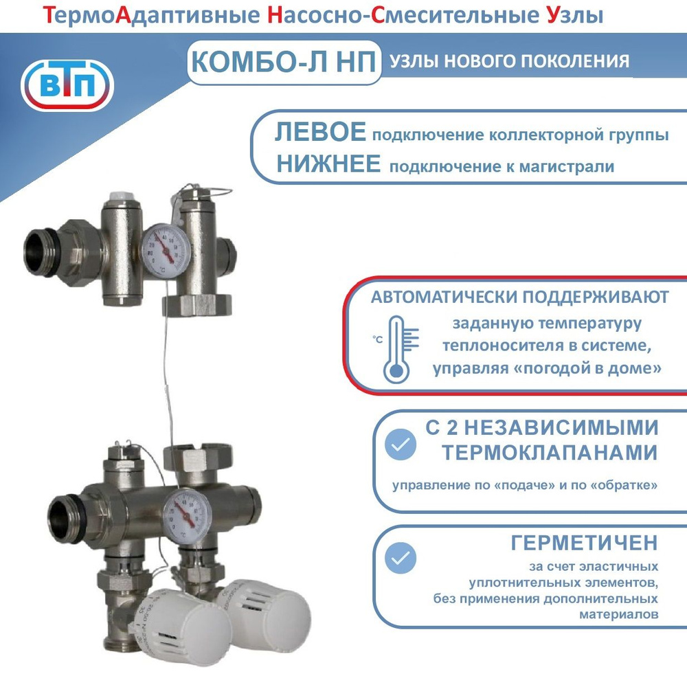 Термоадаптивный насосно-смесительный узел КОМБО-Л коллектор подключается слева (БЕЗ насоса в комплекте) #1