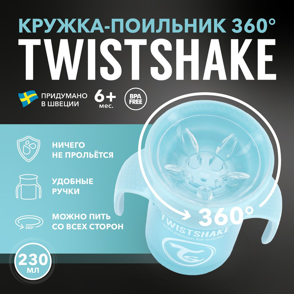 Детский поильник непроливайка Twistshake 360 cup 230 мл. Пастельный голубой (Pastel Blue). Возраст 6+ #1