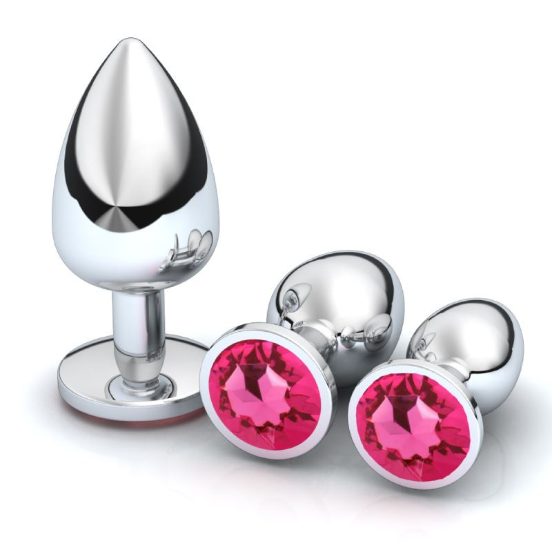 Анальная пробка Magic Toy, металлическая, размер M, с кристаллом, ярко-розовая  #1