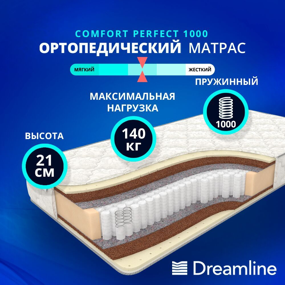 DreamLine Матрас Comfort Perfect 1000, Независимые пружины, 65х180 см #1