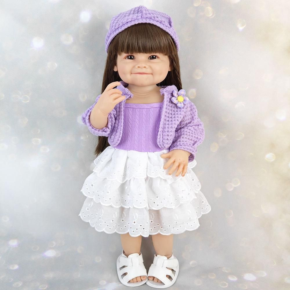 Кукла реборн NPK Doll виниловая в белом нарядном платье платье. . Кукла младенец с ямочками на щечках #1
