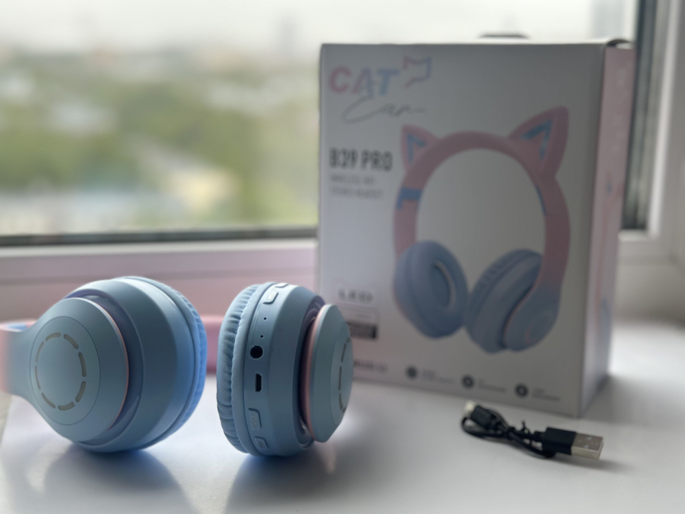 CAT EAR Наушники беспроводные с микрофоном, Bluetooth, розовый, голубой  #1