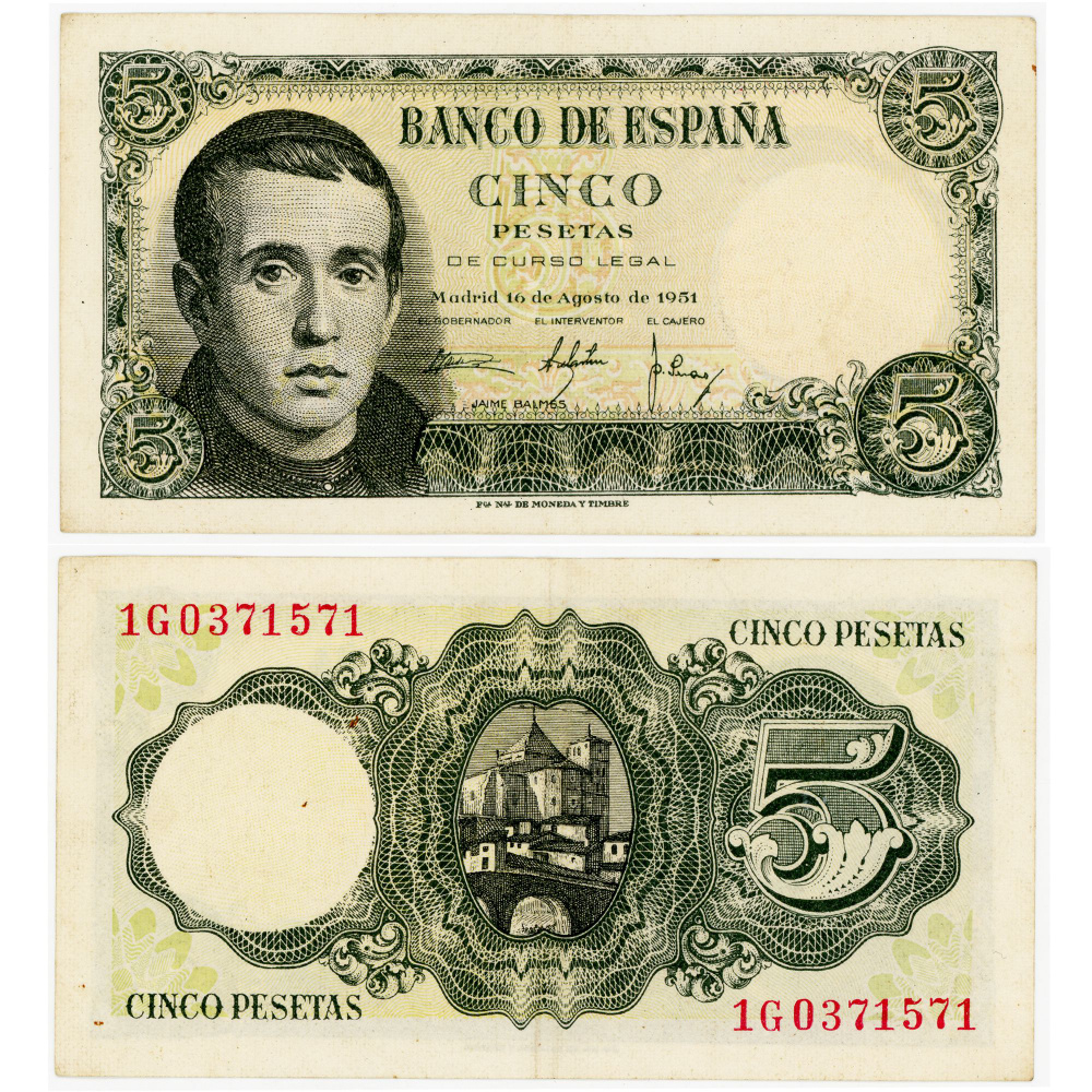 Банкнота Испания 5 песет CINCO PESETAS 1951 Extremely Fine (XF) Pick 140 #1