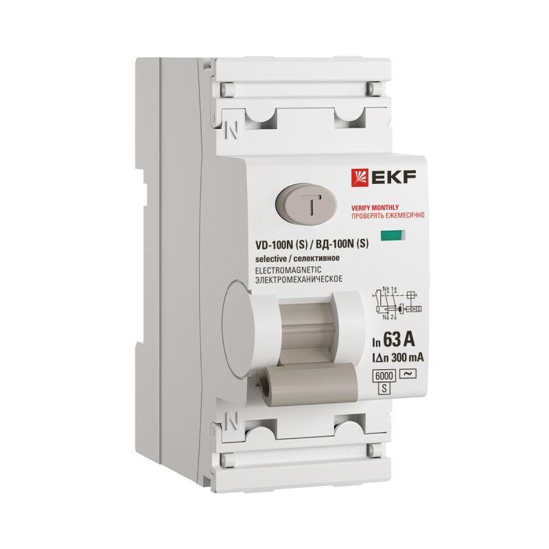Выключатель дифференциального тока 2п 63А 300мА тип AC 6кА ВД-100N (S) электромех. PROxima EKF E1026MS63300 #1