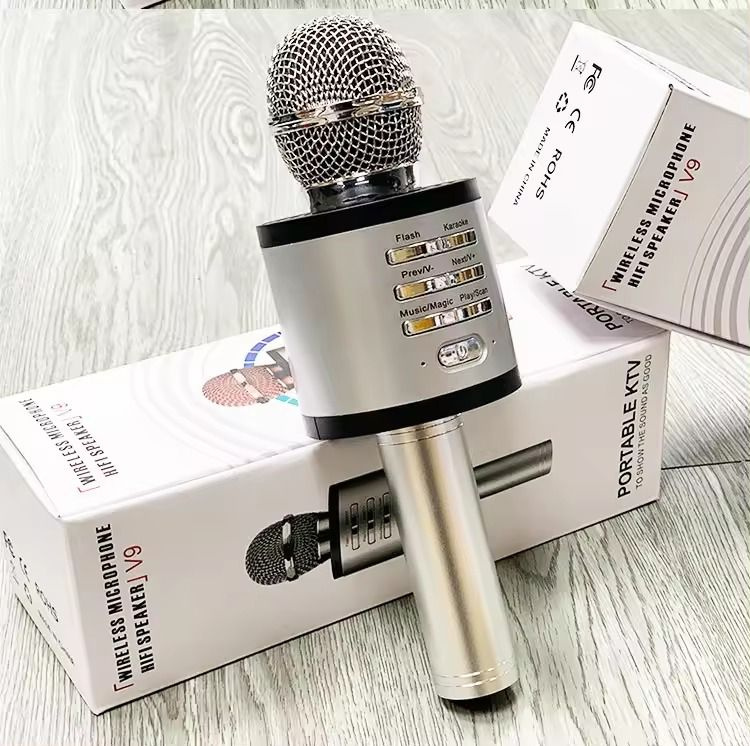 Беспроводной микрофон V9 для караоке серебристый #1