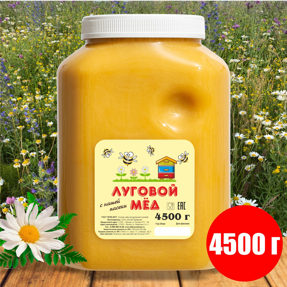 Мед натуральный ЛУГОВОЙ 4,5 кг, СБОР 2023 вкусняшки полезные продукты для иммунитета сладкий подарок #1