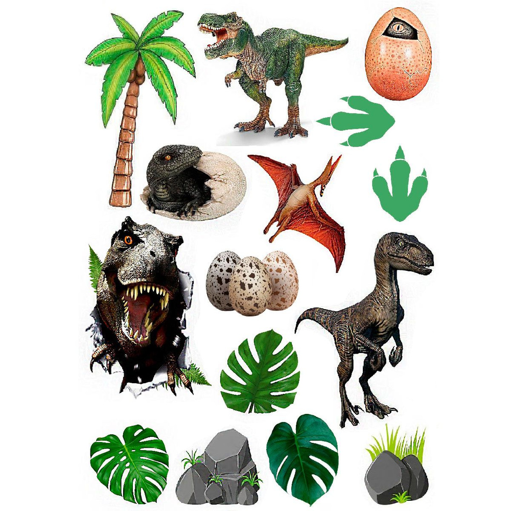 Набор съедобных картинок Динозавры 15 шт #1