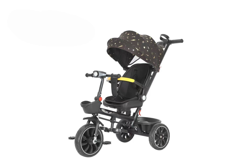 Детский трехколесный велосипед-коляска BAIHI 666 с поворотным креслом черного цвета  #1