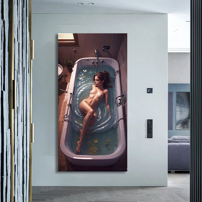 Картина в туалет, обнаженная девушка в ванной, 40х80 см. #1