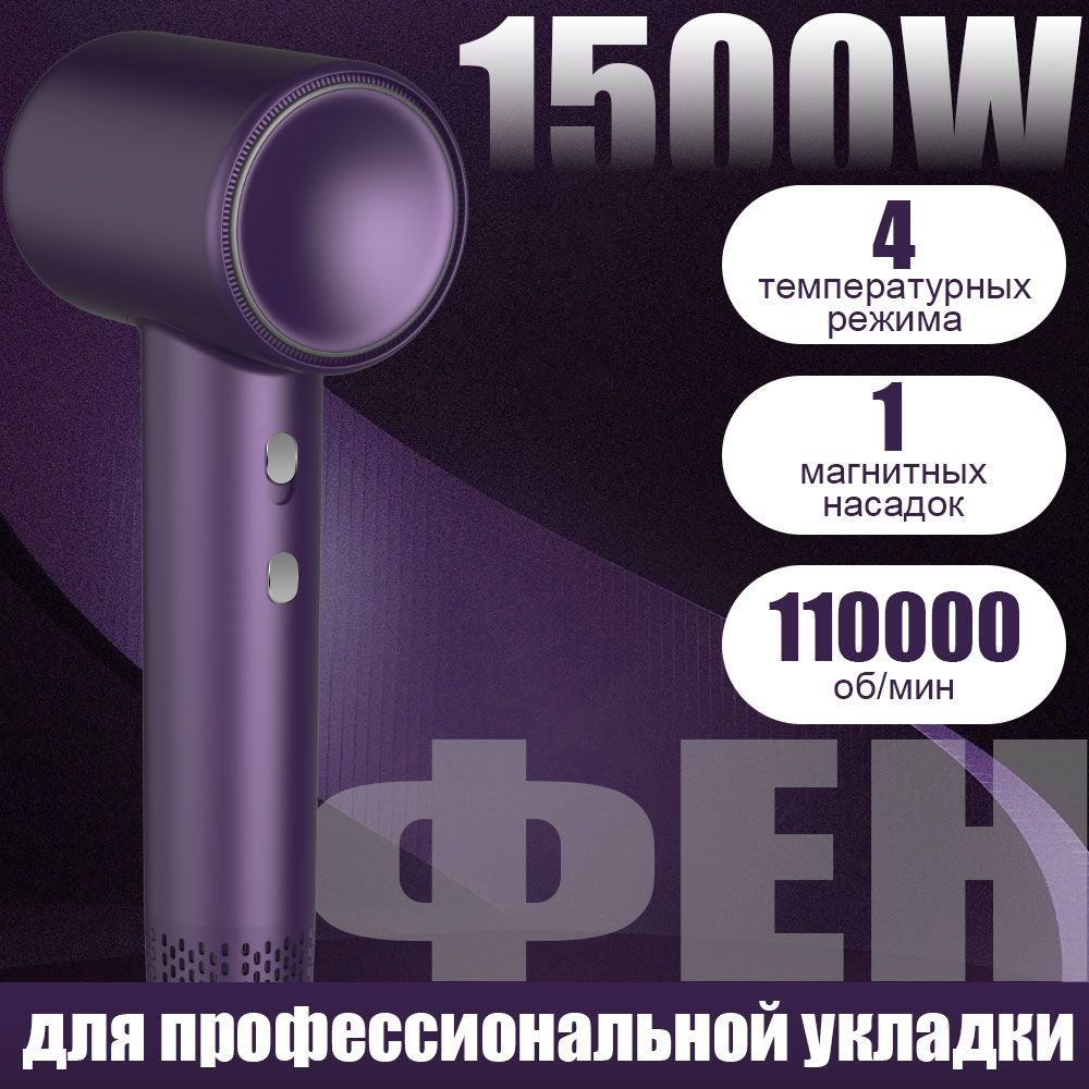 Фен для волос ECFJ191-015 1200 Вт, скоростей 110000, кол-во насадок 1, фиолетовый  #1