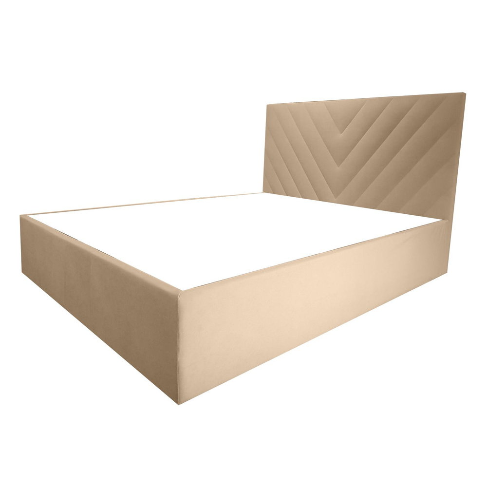 Двуспальная кровать Канди Эко 140x200 основание металлическое с ламелями велюр бежевый ножки 5 см  #1