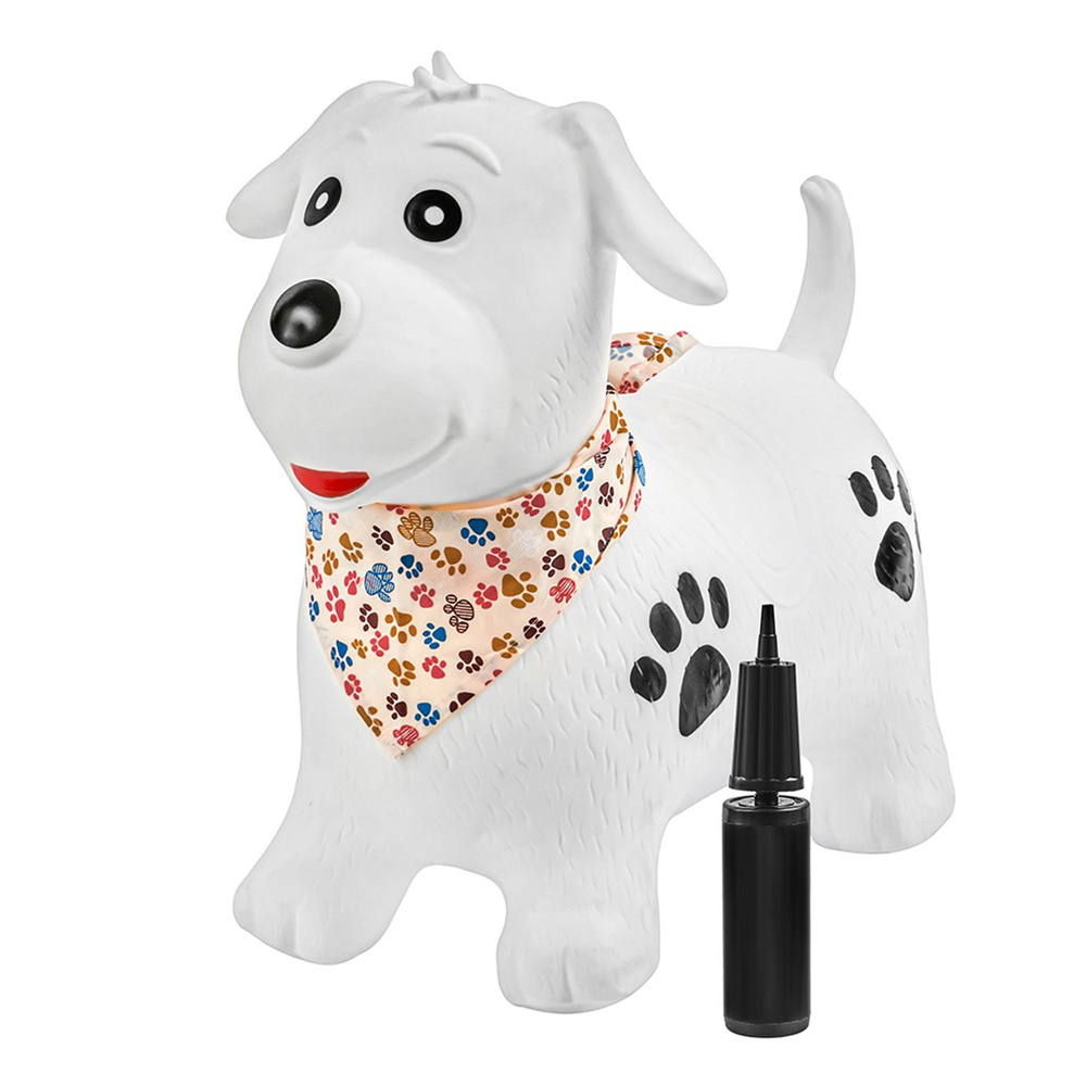 Прыгун Белая собака Бим, детская надувная развивающая игрушка-тренажер (в комплекте с насосом и платком-банданой) #1