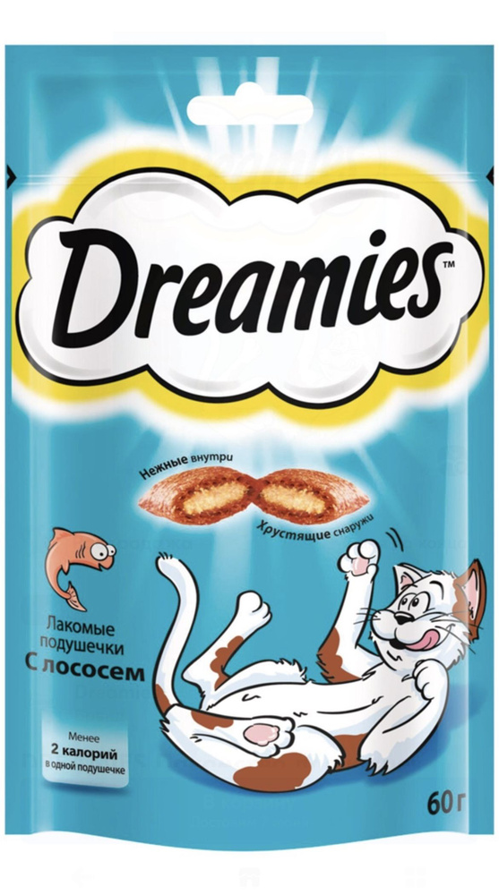 DREAMIES Лакомство для кошек Подушечки с лососем, 60 г - 10 шт. #1